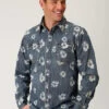 Stetson Floral Screen Print L/S Denim Shirt