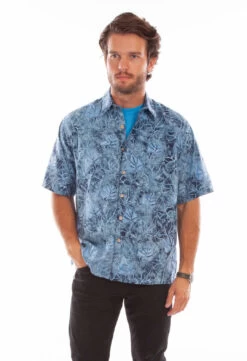 Farthest Point Blue Batik Leaves Shirt