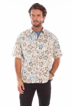 Farthest Point Men's Batik Floral Print Shirt