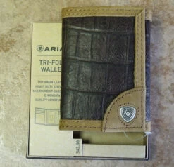 Ariat Leather Crocodile Print Tri-fold Wallet