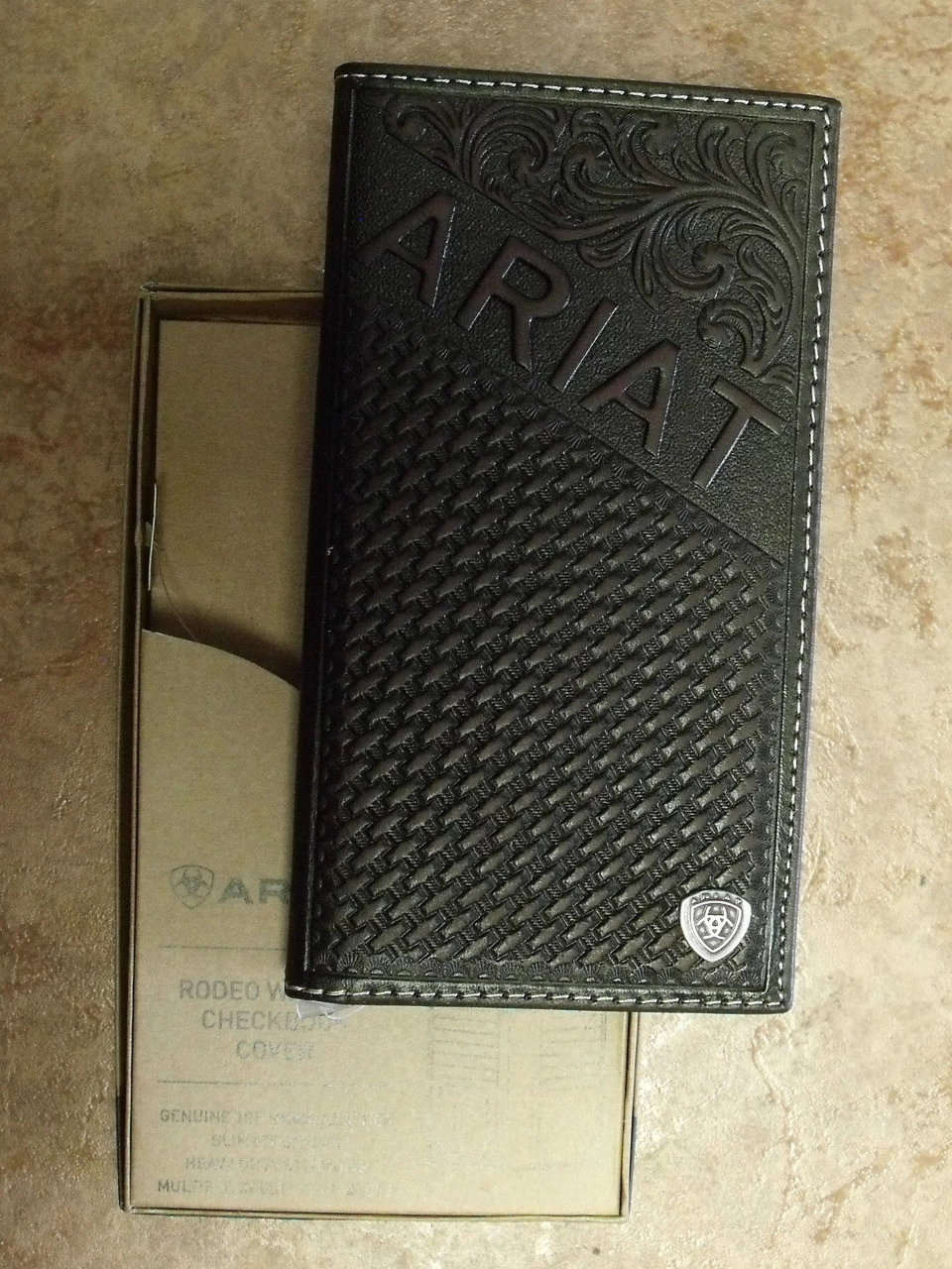 Ariat Logo Chocolate Leather Rodeo Wallet/Checkbook