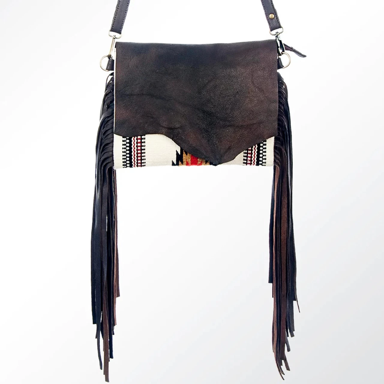 American Darling Leather/Saddle Blanket Cross Body Bag W/Fringe - Image 3