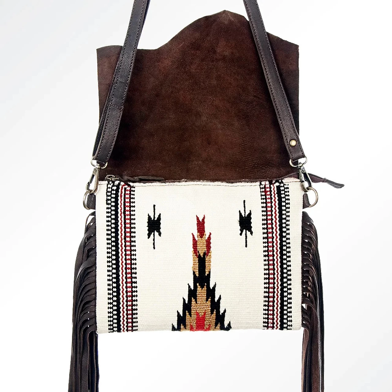American Darling Leather/Saddle Blanket Cross Body Bag W/Fringe - Image 2