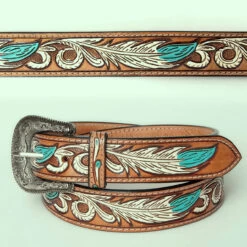 American Darling Hand Tooled Turquoise Floral Leather Belt