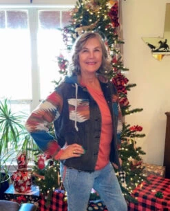 Aztec Print Frayed Hem Denim Jacket