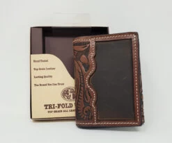 3D Hand Tooled Leather Tri-Fold Wallet