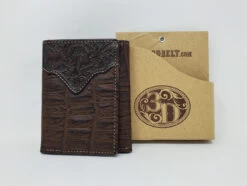 3D Chocolate Crocodile Print Tri-Fold Wallet