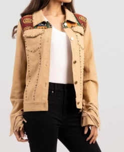 Delila Mineral Wash Aztec Graphic Fringe Shacket Jacket