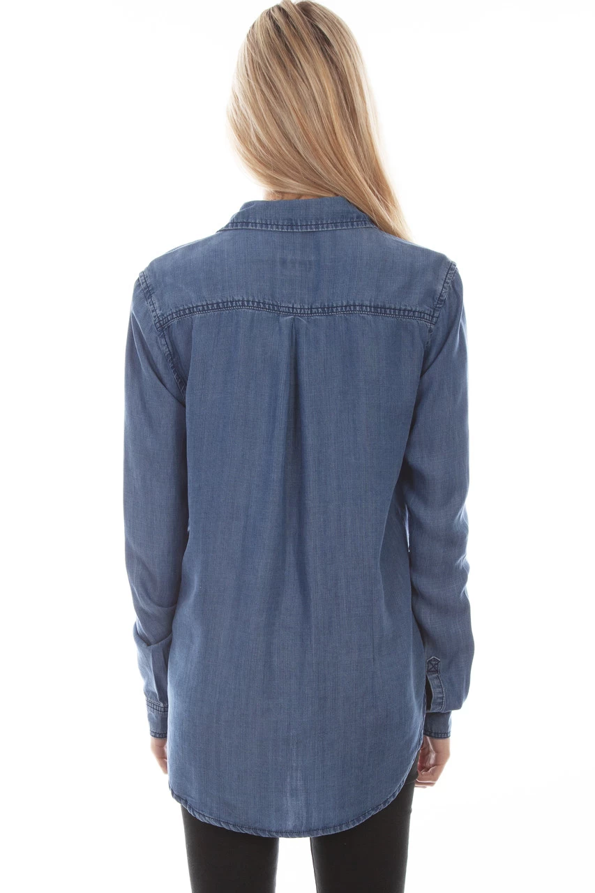 Honey Creek Denim Button Down Fringe Blouse - Image 2