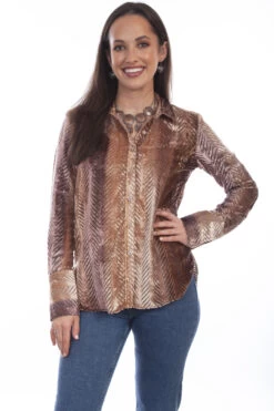 Honey Creek Rust Velvet Button Down Blouse