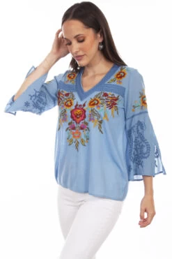 Honey Creek Floral Embroidered Cotton Blouse