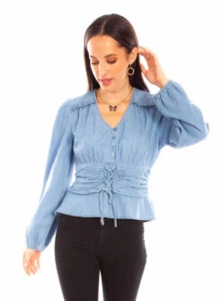 Honey Creek Peplum Lace Up Blouse