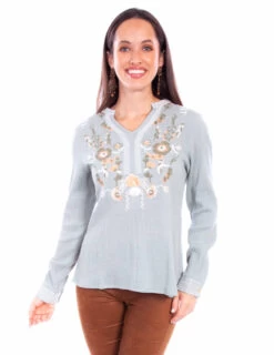 Honey Creek Embroidered Sage Pullover Blouse