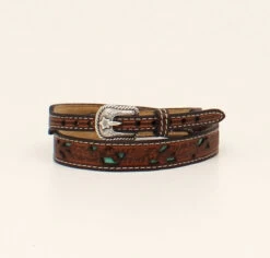 TwisterFloral Tooled Hatband With Turquoise Underlay