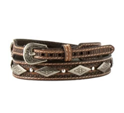 3D Brown Leather Hatband With Triangular Conchos