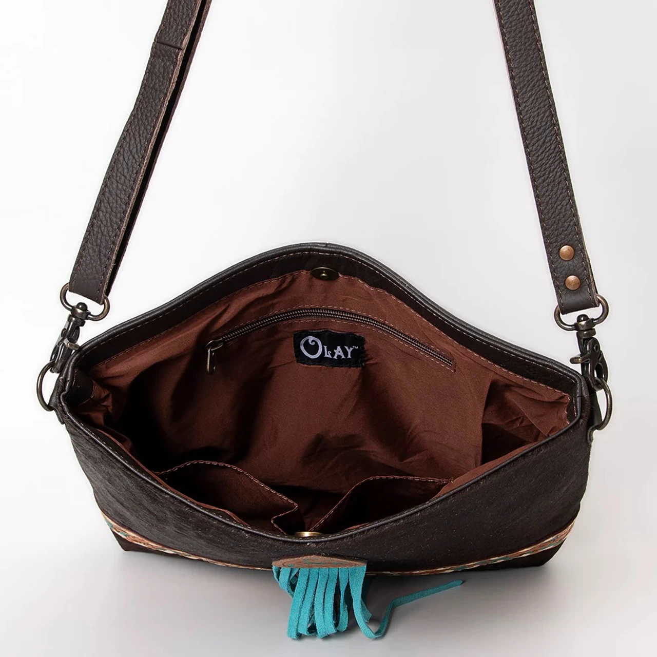 Olay Saddle And Cowhide Leather Cross Body Bag - Image 2