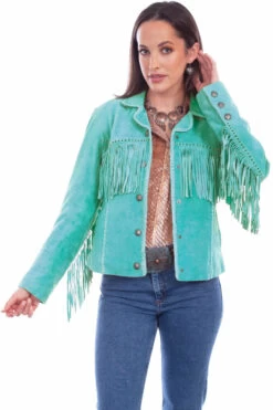 Scully Ladies Suede Leather Jacket With Fringe/Lacing