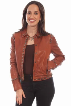 Scully Ladies Brown Studded Leather Jacket