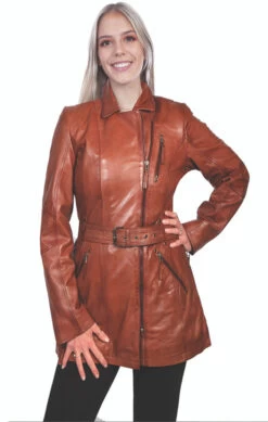 Scully Belted Thigh Length Lamb Leather Coat