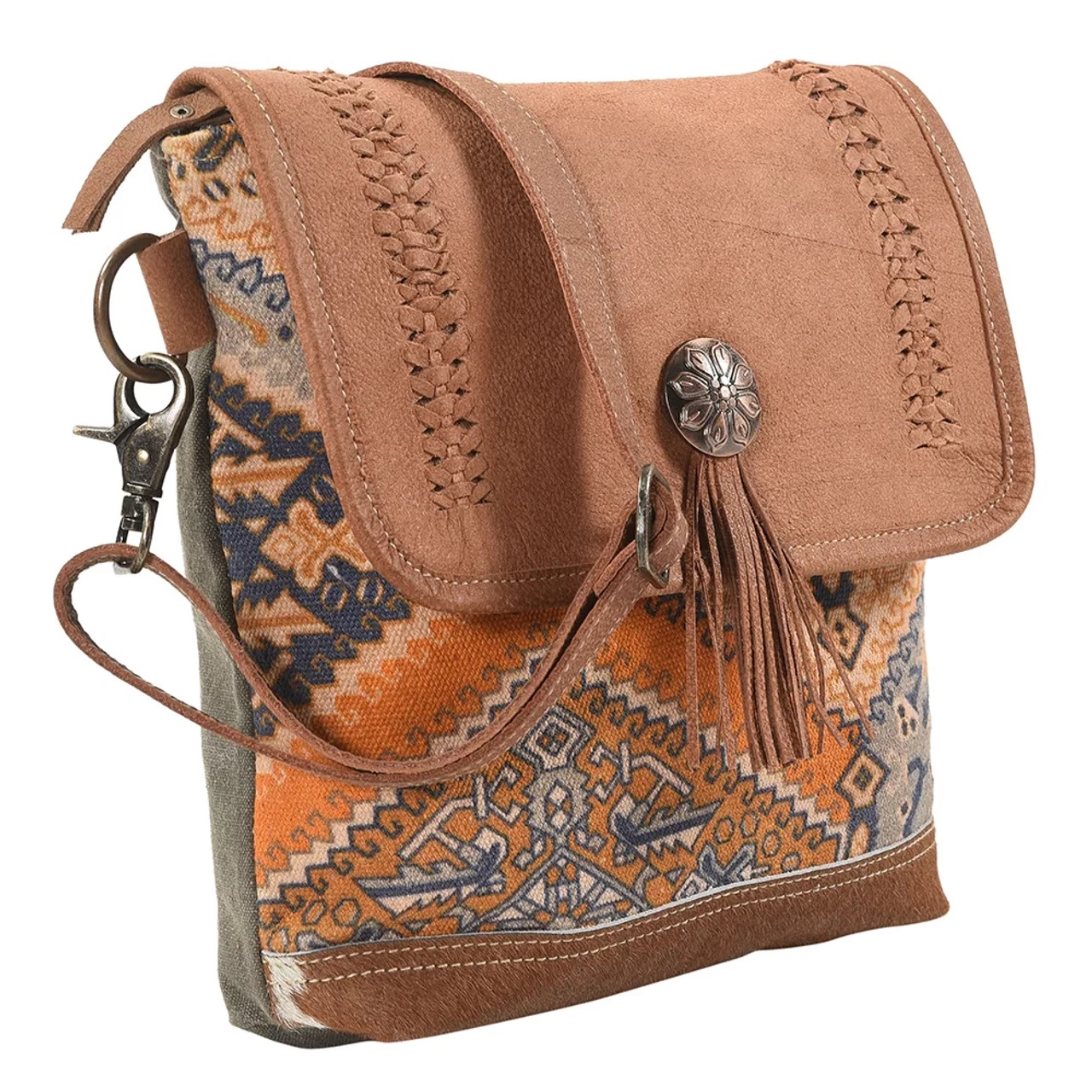 Olay Leather And Upcycled Canvas Messenger Bag