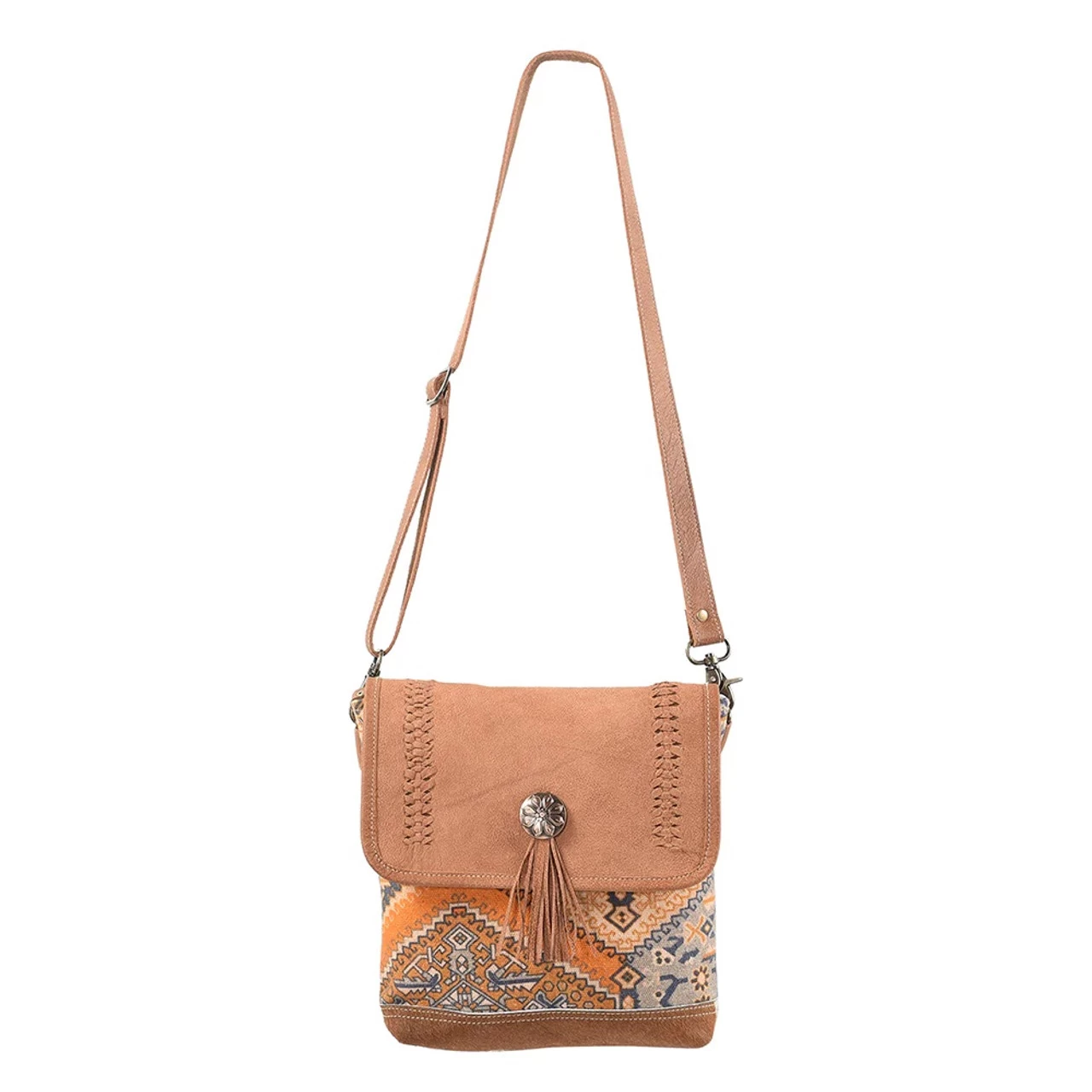 Olay Leather And Upcycled Canvas Messenger Bag - Image 2