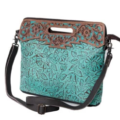 Olay Ladies Turquoise Cluth With Saddle Leather Trim