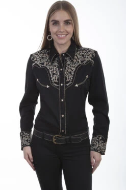 Scully Ladies Vine Embossed Western Blouse