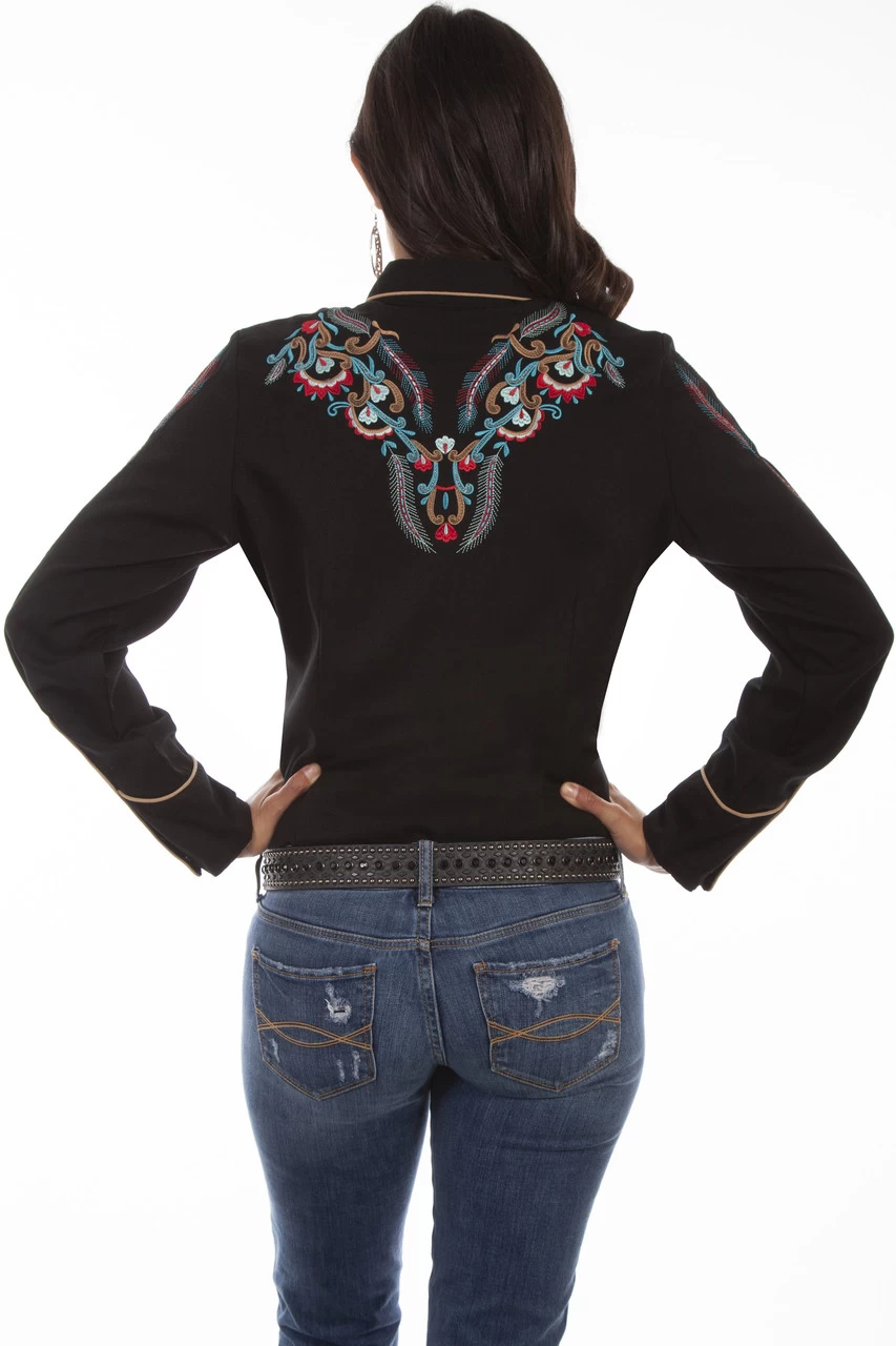 Scully Ladies Feather/Foral Embroidered Western Shirt - Image 2
