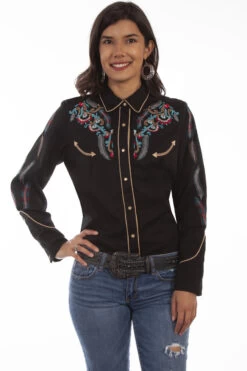 Scully Ladies Feather/Foral Embroidered Western Shirt