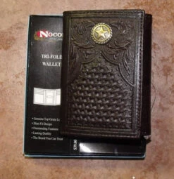 Nocona Lone Star Tooled Leather Tri-Fold Wallet