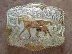 Crumrine Mare And Foal Western Belt Buckle