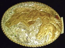 Crumrine Horse Heads Western Belt Buckle