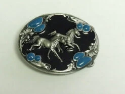 Running Horses On Enamel Belt Buckle