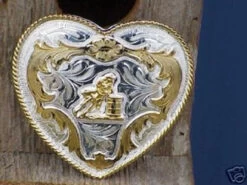German Silver Heart/Barrel Racer Belt Buckle
